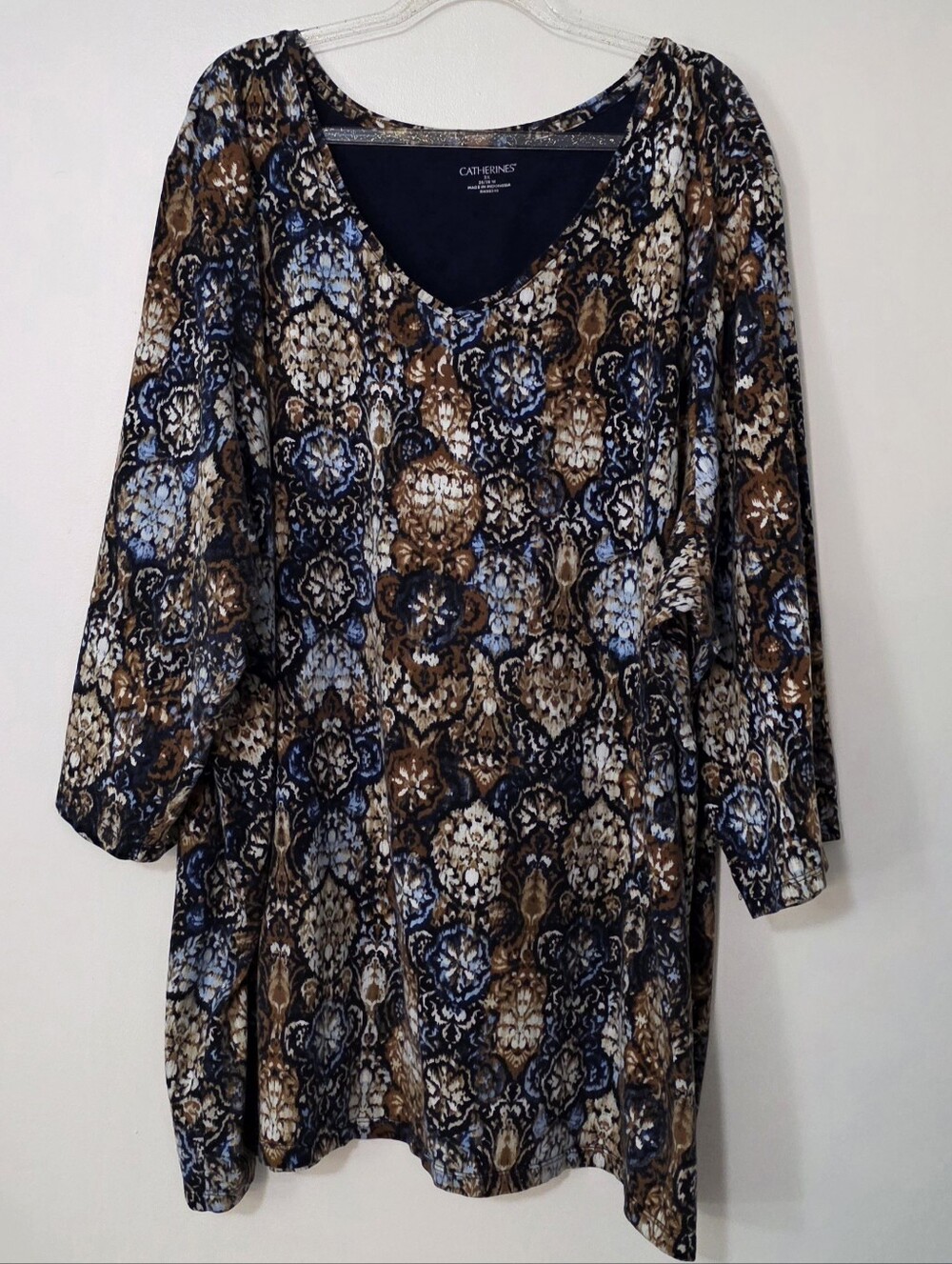 Catherines Suprema Cotton 3/4 Sleeve V-Neck Tunic Top Earthcore Medallion 3X